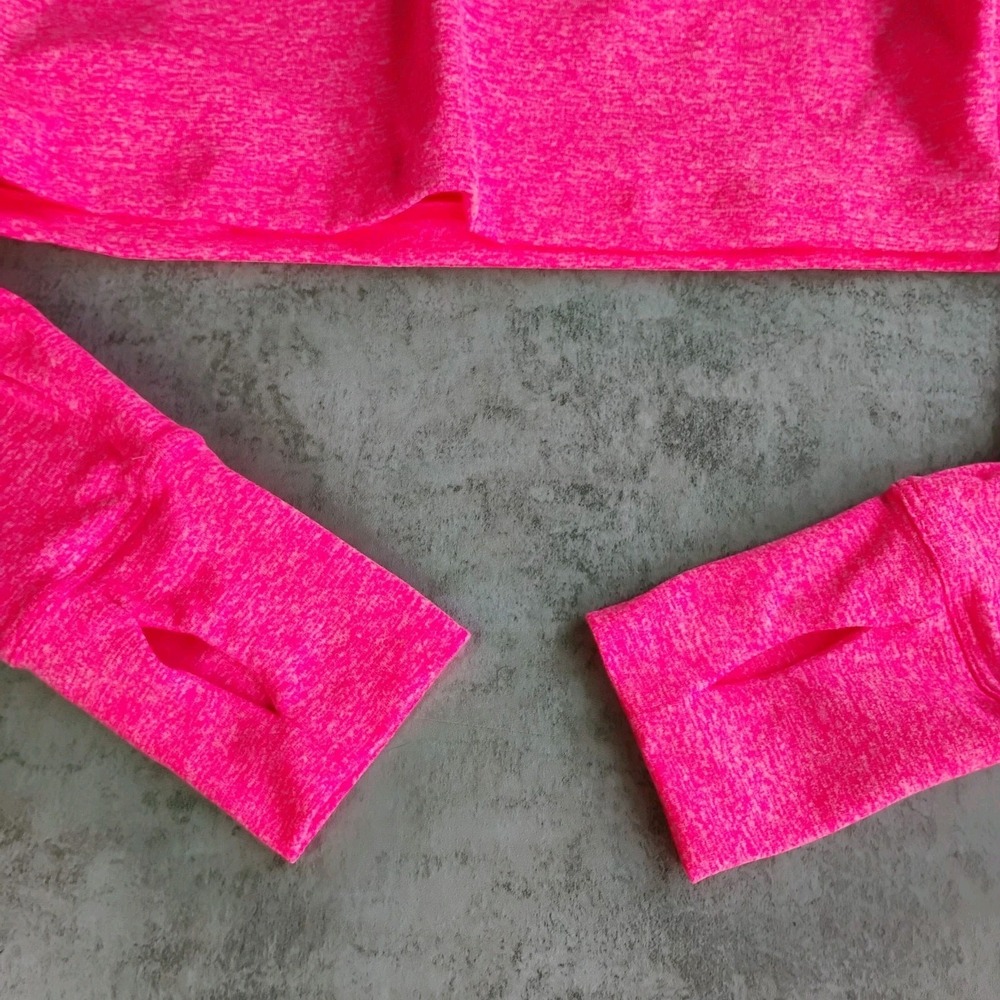 FLEO Cropped Workout Top Womens Medium Bright Pink Thumb Holes Athletic Sporty - Picture 6 of 8